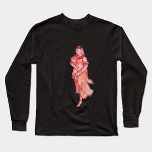 Monochrome red woman figure illustration Long Sleeve T-Shirt